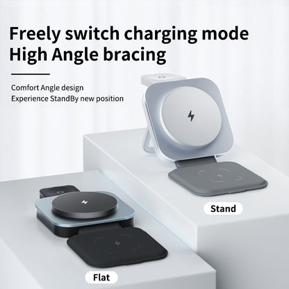 OEM T11 Super Slim Foldable 15W Magsafe 3 in 1 Wireless Charger Holder with Aluminium Alloy Finished