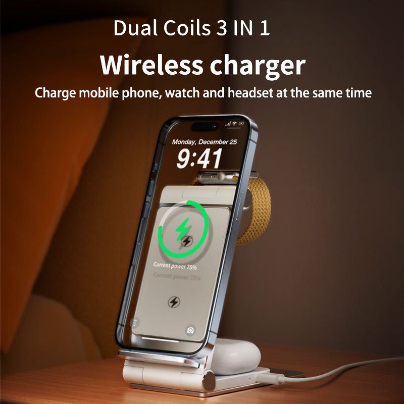 T8 Dual Coils 3IN1 Wireless Charger Aluminium Alloy Folding 15W Wireless Travel Chargers for Samsung/iPhone