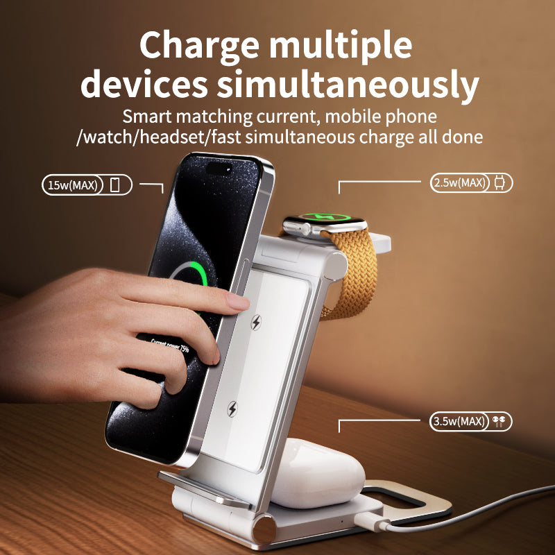 T8 Dual Coils 3IN1 Wireless Charger Aluminium Alloy Folding 15W Wireless Travel Chargers for Samsung/iPhone