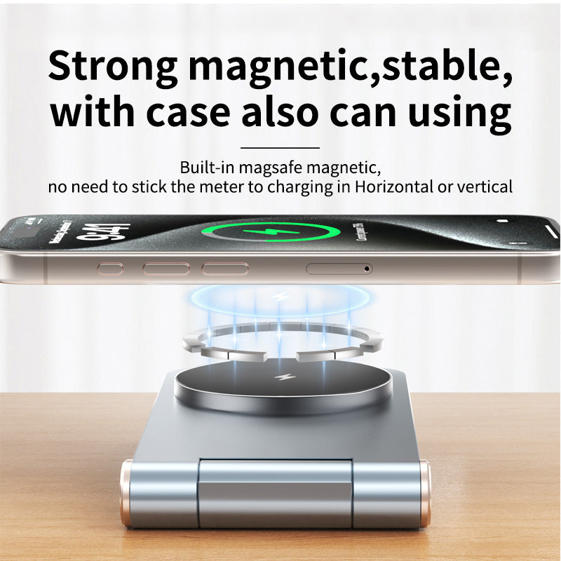 T7 Magsafe 3IN1 Wireless Desk/Travel Charger, 15W Fast Power Induction Charger Pad for iPhone12/13/14/15/16