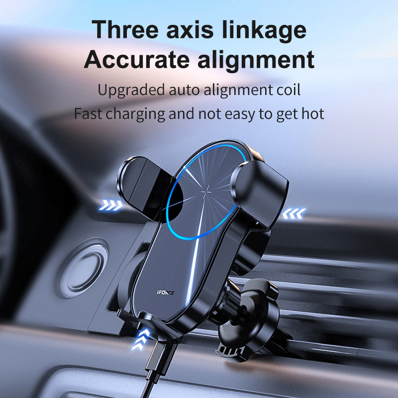 W4 Auto Aim Coil 15W Rapid Wireless Car Charger Holder for iPhone/Samsung/Android