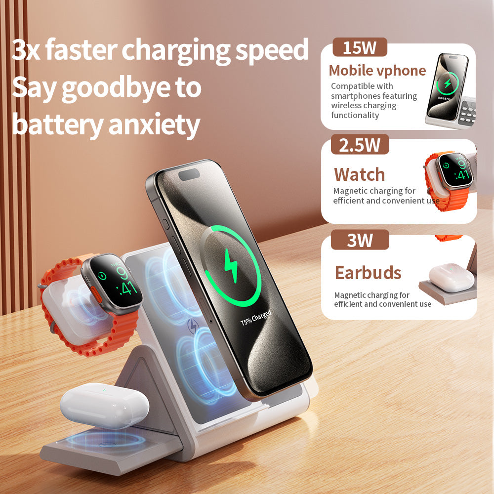 T12 5IN1 New Concept White Noise Wireless Charger with Removable LED Night Light,15W Fast Watch/Earbuds Power Charging Station