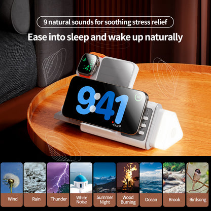 T12 5IN1 New Concept White Noise Wireless Charger with Removable LED Night Light,15W Fast Watch/Earbuds Power Charging Station