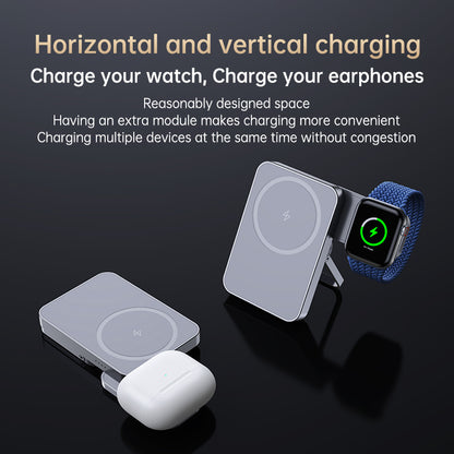 T16 Magnetic 2IN1 Wireless Charging Power Bank with Type C Output and Foldable Stand For iPhone/Earbuds/Apple watch