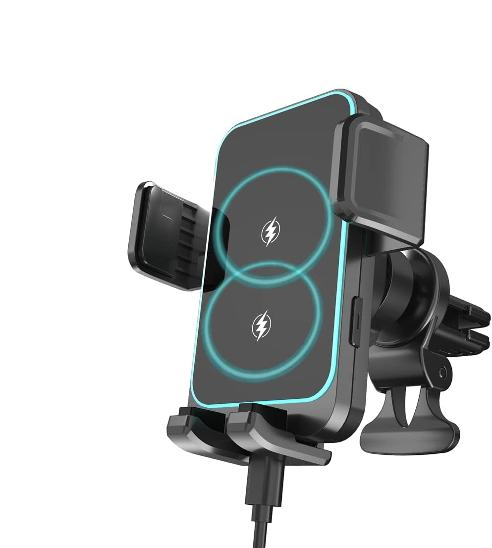 W8 Dual Coils 15W Car Mount Wireless Charger Cheap Price Vehicle Mount Wireless Phone Charging Holder for iPhone/Samsung