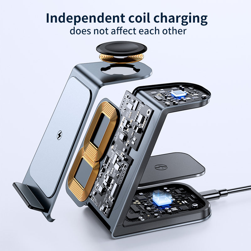 T6 Qi Certified 3 in 1 Wireless Charger Holder, Dual Coils Aluminium Desk Power Charger for Samsung for iPhone/Samsung