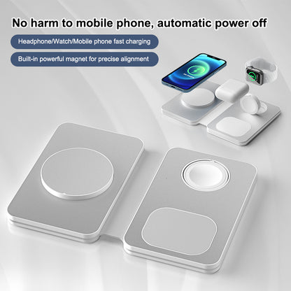 T5 Folding Magsafe 3 in 1 Wireless Charger, 15W Tabletop Chargers Free Upgrade for Apple Watch for iPhone12/13/14/15/16