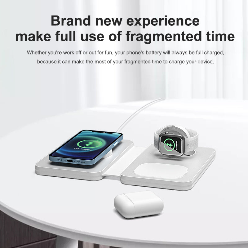 T5 Folding Magsafe 3 in 1 Wireless Charger, 15W Tabletop Chargers Free Upgrade for Apple Watch for iPhone12/13/14/15/16