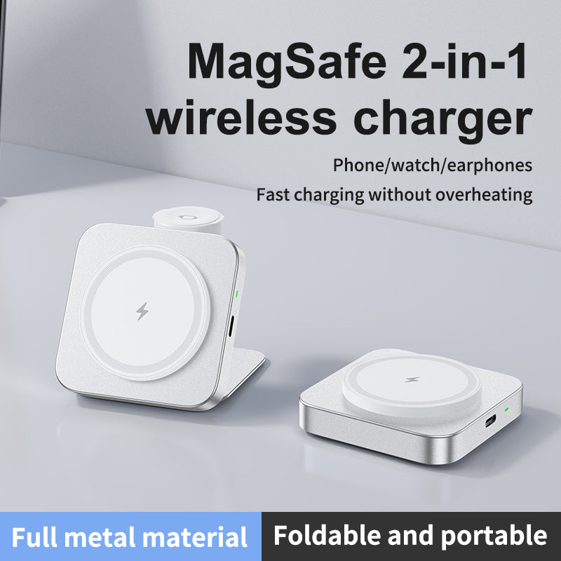 T15 Ultra Mini 2in1 Magsafe Wireless Charger 15W Foldable Wireless Charging Pad Travel Induction Charger for Apple Watch/iPhone