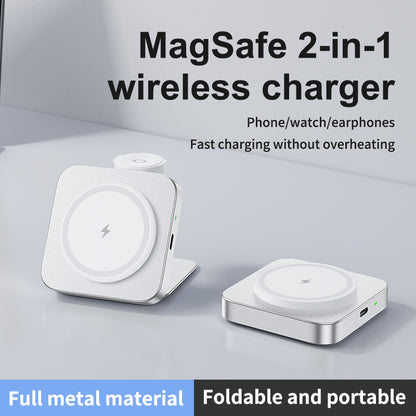 T15 Ultra Mini 2in1 Magsafe Wireless Charger 15W Foldable Wireless Charging Pad Travel Induction Charger for Apple Watch/iPhone