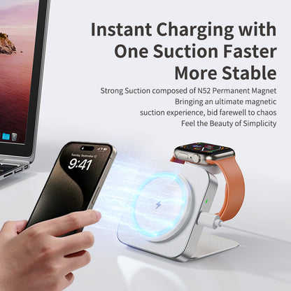 T15 Ultra Mini 2in1 Magsafe Wireless Charger 15W Foldable Wireless Charging Pad Travel Induction Charger for Apple Watch/iPhone