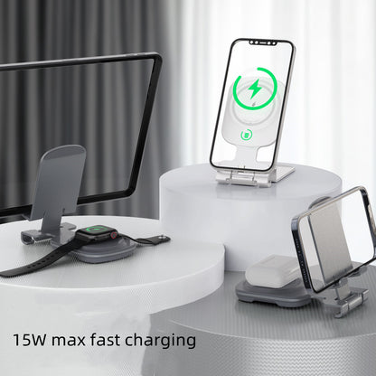 T4pro 3IN1 Magsafe Wireless Charger with Foldable Cellphone/Tablet Desktop Stand 15W Rapid Induction Charging Holder for iPhone/Apple watch