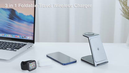 T6 Qi Certified 3 in 1 Wireless Charger Holder, Dual Coils Aluminium Desk Power Charger for Samsung for iPhone/Samsung