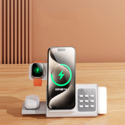 T12 5IN1 New Concept White Noise Wireless Charger with Removable LED Night Light,15W Fast Watch/Earbuds Power Charging Station